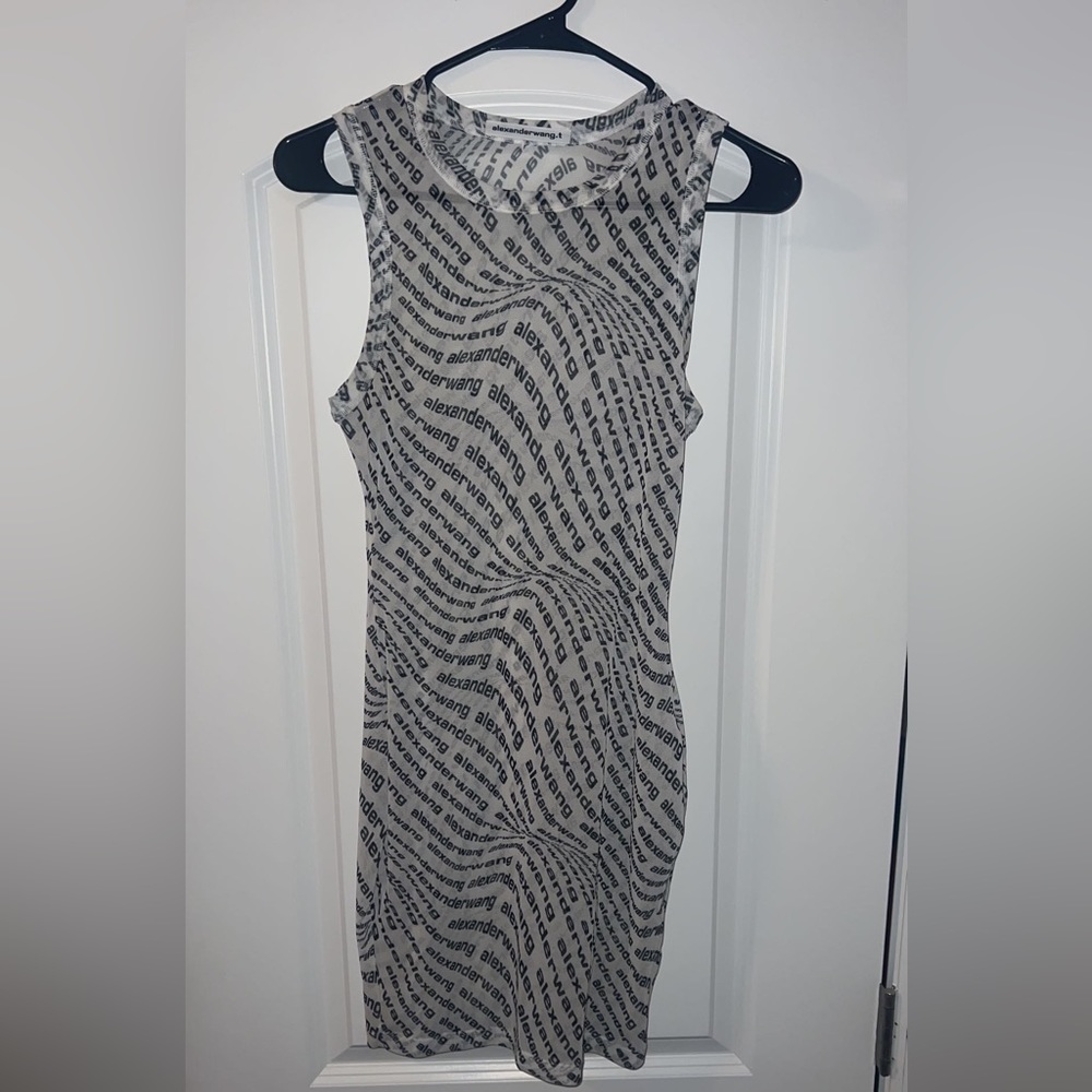 ALEXANDER WANG LOGO MESH SLEEVELESS DRESS